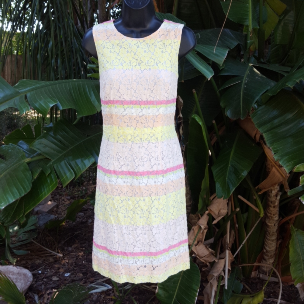 pastel pink striped lace dress
